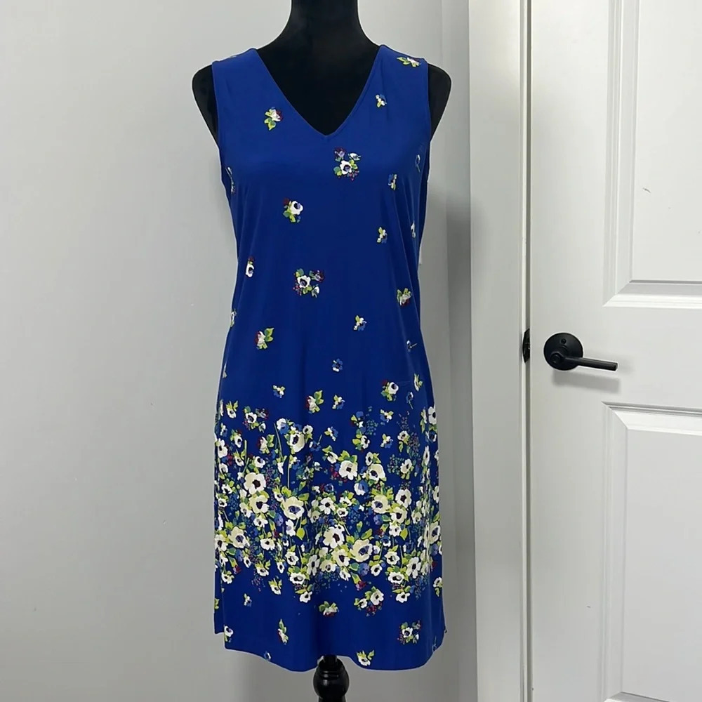 Karl Lagerfeld Paris Sleeveless Knee Length Dress Royal Blue Floral Print size 4